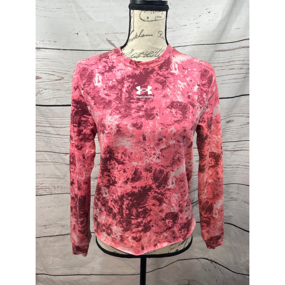 Under Armour Women's Long Sleeve Tie Dyeā Athletic Shirt XS Loose Fit Pink Burg